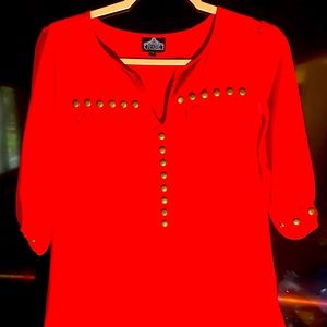 Red Angie blouse with dull brass studs